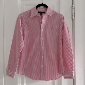 Boys Brooks Brothers Pink and White Striped Non-Iron Button Down Shirt - Size M